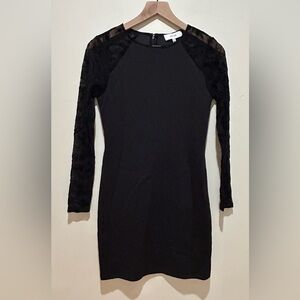 Reiss Black Bodycon Long Mesh Design Sleeved Knee Length Dress - Women’s Size 6